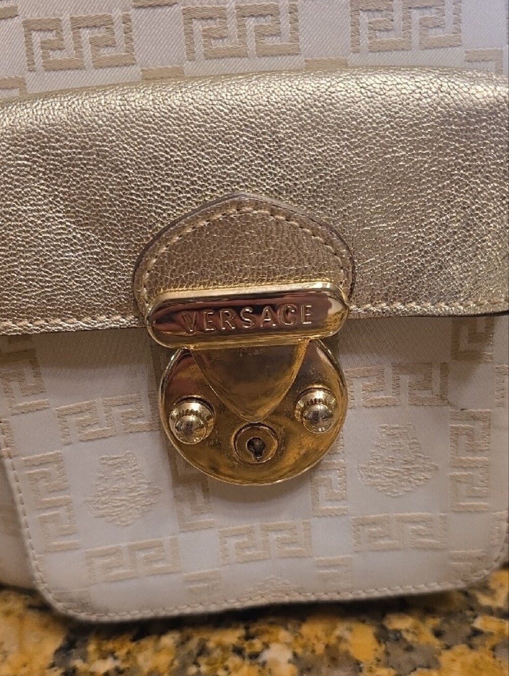 Gorgeous Versace Cream and Gold Medusa Studded Satchel with Braided Handle - Picture 7 of 16